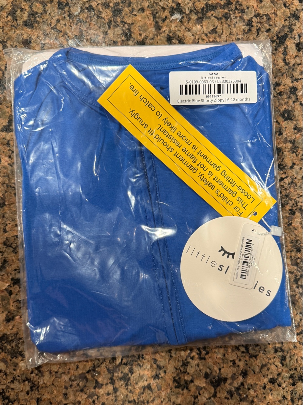 Little Sleepies Electric Blue Shorty Zippy, 6-12 months